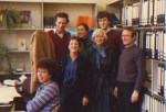 1984 May SIM staff Annie McMOrris (HURIDOCS), me, Helene Wolf, Katarina Tomasevski, Willy,Dirk Elsen, Bert Verstappen (Gert took&nbsp;picture)